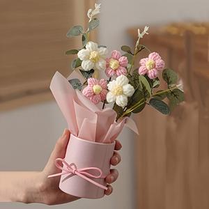 Crochet Flower Bouquet with Gift Box, 1 Set Handcrafted Crochet Flower Bouquet with Gift Box, Vibrant Faux Flowers, Perfect for Birthdays, Anniversary Gifts, Decor