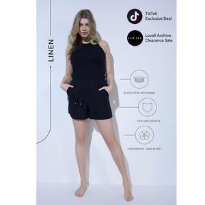 Lovall Everyday Linen Shorts - Black  | Clearance |  Standard and Plus Sizes Available, Sizes 6-28, Lightweight Breathable Linen Blend Fabric, Relaxed Fit with Pockets