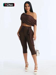 Women's Two-Piece Polka Dot Shoulder Strap Crop Top & Retro Ribbon Decor Slim Fit Long Pants Set, Fashion Street Style, Perfect for Vacation & Parties