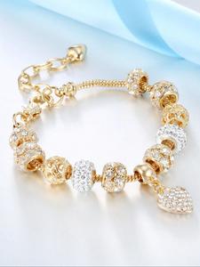 Summer 2024 Rhinestone Decorated Heart Charm Bracelet, Elegant All-match Jewelry for Girls Gift, Female Classic Fashion Accessories for Daily Wear