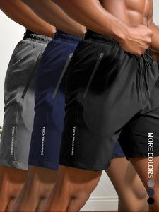 Men's New Trendy Letter Print Zipper Pocket Track Shorts, Quick Drying Breathable Drawstring Waist Sports Shorts, Men's Bottoms for Workout Running Cycling, Drippy Outfits, Going Out Outfit