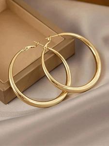 Simple Geometric Round Design Hoop Earrings, Circle Shape Earrings, Fashion Alloy Ear Piercing Jewelry for Women and Girls, Casual All-match Trendy Jewelry Accessories for Party, Daily Clothing Decoration