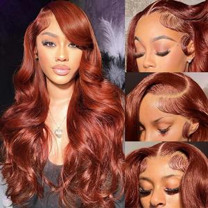 Reddish Brown Lace Front Wig Human Hair 180 Density 13x6 Body Wave HD Lace Front Wigs Human Hair Pre Plucked With Baby Hair #33A Colored Glueless Lace Frontal Wigs For Women Brown Wig