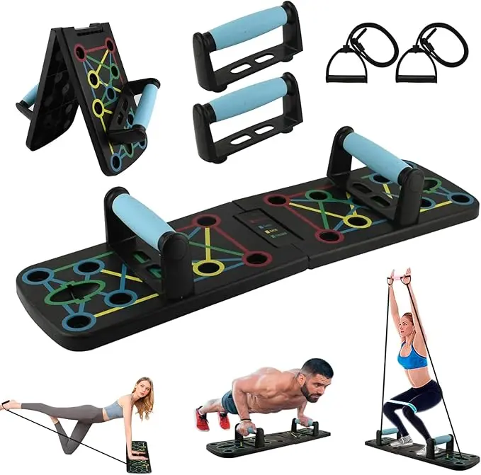 Push Up Board 12 in 1 Portable Folding Exercise Workout Station to Target Chest, Back, Shoulders & Triceps - Includes Handles, & Non Slip Stickers