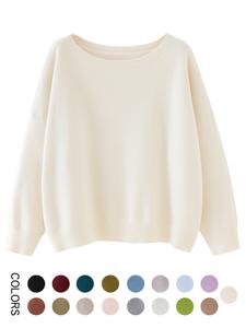 Women's Plain Scoop Neck Sweater, Casual Drop Shoulder Long Sleeve Jumper, Women Fall & Winter Knit Top Knitwear