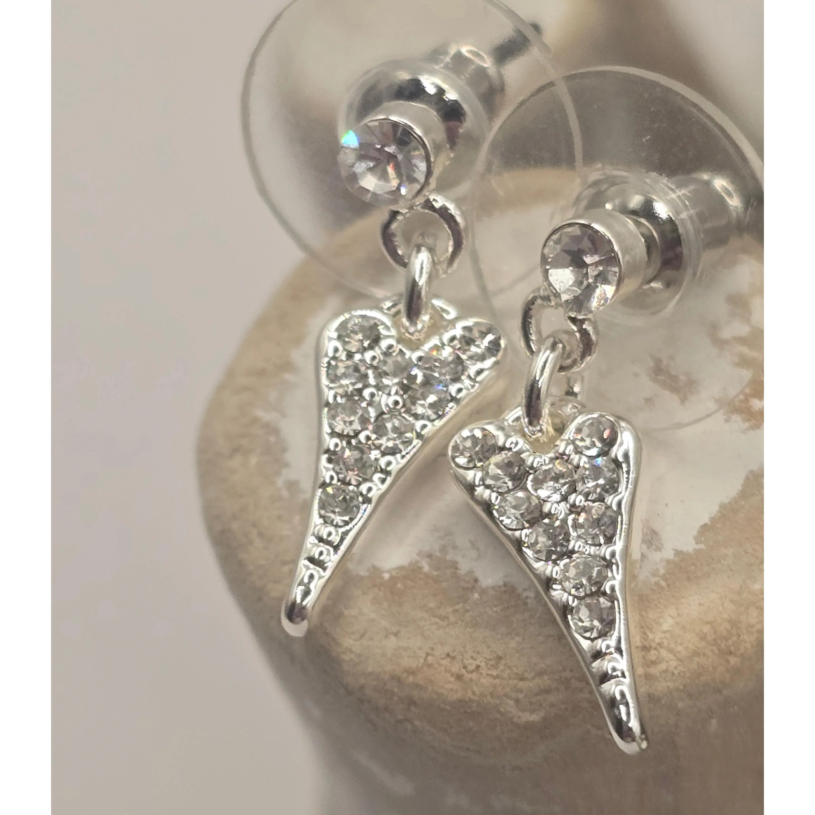 Silver Small Crystal Heart Earrings*