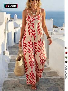 Women's casual printed suspender jumpsuit, suitable for daily commutes, vacations, and bohemian style.