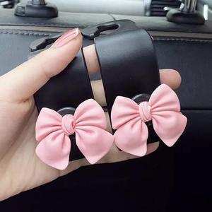 Car Seat Back Hook, 2 Counts Cute Bowknot Decor Car Seat Back Hanger, Multifunctional Car Interior Accessories for Women & Girls, Pink & Black