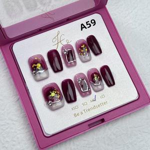 Gold foil Red cherry wearable nail, autumn and winter nail patches, short nails, false nails, smudging nail patches, live-streamed finished nail patches press  nails miffy  nails miffy  nails miffy  nails miffy  nails miffy  nails short  press  nails