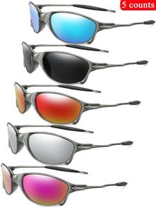 5 Pairs/set Unisex Vintage Oval Frame Vintage Sunglasses, Outdoor Sports Sunglasses, Fashionable Sunglasses for Men & Women for Daily Wear