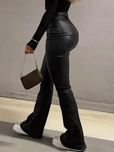 Women's Solid Button Fly Flare Leg Pants, Casual Fitted Pants, Casual Comfy High Waist Rise Bell Bottom Trousers for Daily Wear, Ladies Bottoms for All Seasons, Casual Chic Trousers