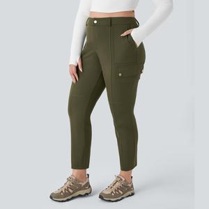 Halara High Waisted Button Zipper Multiple Pockets Solid Slim Hiking Plus Size Cargo Pants