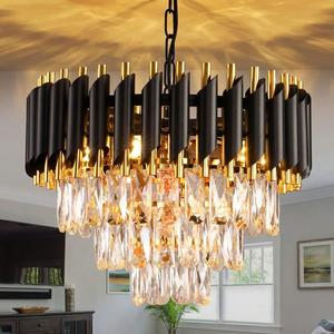 1pc Modern Crystal Chandeliers, 3 Tiers Black and Gold Pendant Light Fixtures, Crystal Ceiling Lamp, Elegant Modern Flush Mount Ceiling Lighting For Bedroom, Hallway, Bar, Living Room, Dining Room, (E12 lamp holder, bulb not included)
