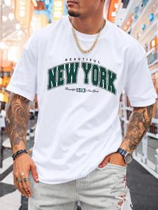 Men's Letter & Figure Print Round Neck Tee, Loose Casual Comfortable Breathable Short Sleeve Crew Neck T-shirt for Summer, Fashion Men's Top for Daily Wear