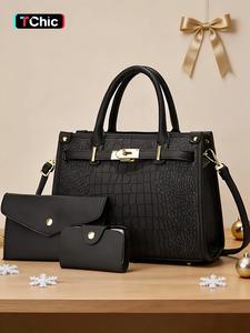 Women's Fashionable Crocodile Embossed Handbag, Large Capacity Shoulder Crossbody Bag, Stylish Elegant Daily Commuting Bag for Everyday Use