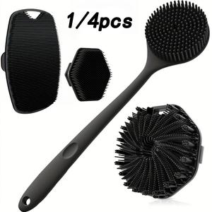 1/4 piece silicone back scrub brush and bath glove set - super exfoliating body scrub and plump foam shower brush combination