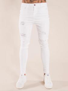 Men's Solid Ripped Slim Jeans, Street Fashion Casual Comfy Denim Pants for Daily Outdoor Wear, Mens Bottoms for All Seasons, Cotton