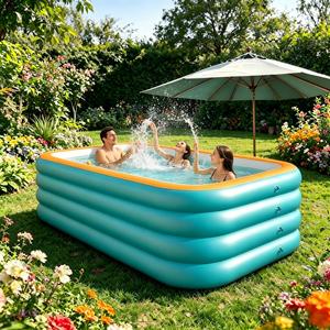 Large Family Inflatable Pool, Elevated 4 Layer PVC Water Pool, Summer Garden Play Swimming Pool, Portable Easy Storage, Various Sizes Available, Blow up Pool