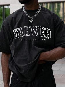 Men's Letter Print Drop Shoulder Tee, Regular Fit Casual Short Sleeve Round Neck T-shirt for Summer, Fashion Men's Top for Daily Wear, Casual Graphic Design