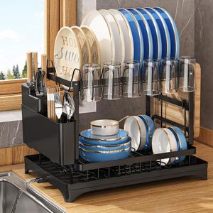 1 Piece Dish Drying Rack, 2-Tier Dish Rack With Drainboard, Dish Drainer Rack, 2-layer Foldable Tableware Drain Storage Rack