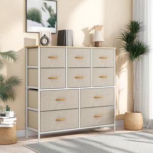 Glowlite Chest of Drawers, Large Dressers with Metal Frame and MDF Wooden Top Board, Adjustable Feet, Anti-Tip Safety, Storage Unit with 10 Drawers for Bedroom, Living Room, Closet, Office