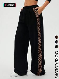 Women's Vintage Straight Leg Wide-Leg Pants, Leopard Gradient Print, Loose Fitting Slimming Effect, Casual Fashion Bottoms