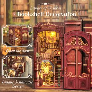 CUTEBEE Library of Wisdom Book Nook Kit DIY 3D Wooden Puzzle Bookshelf Insert Creative Craft Gift for Family and Friends