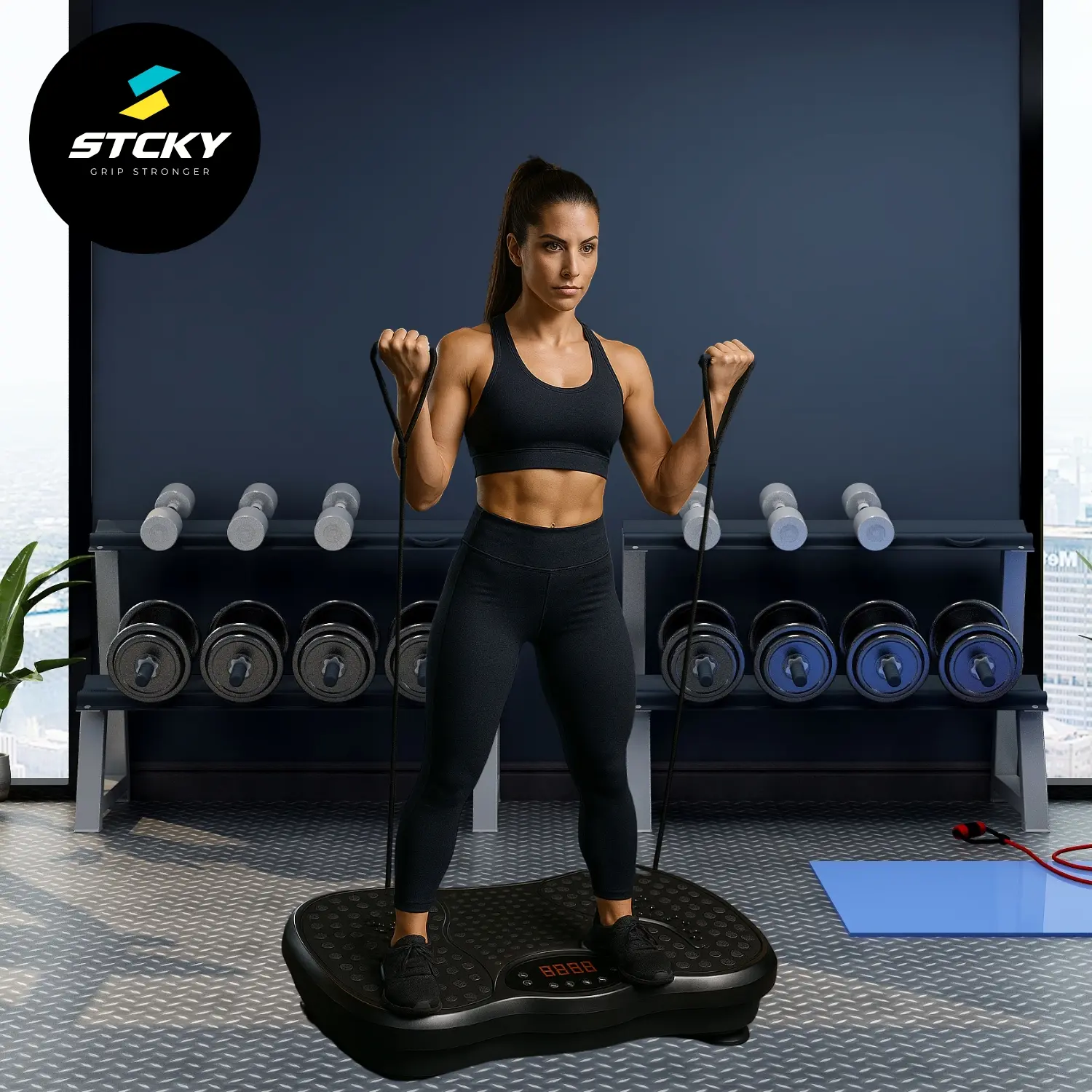 Vibration Plate Exercise Machine, Fitness Trainer with Bluetooth Speaker, 99 Intensity Levels, 5 Program Modes, 2 Resistance Bands, Home Exercise Equipment for Fitness Body Toning Vibration Machine Vibrational Plates Amp Machine Gym Weight Loss