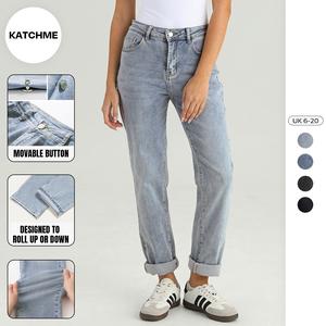 KatchMe Women's Street Mid-Rise Tapered Jeans, Cozy Fall Outfits for Women Lady, Chic Women's Bottom, Leisure Denim Trousers, Street Womenswear