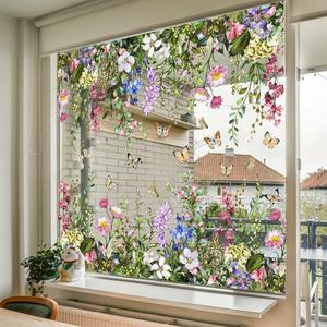 A set (30*60cm*2pcs) of spring-colored butterfly and flower window stickers with electrostatic adsorption for glass window decoration and beautification DJ3073-YJ*2 Decorative Sticker