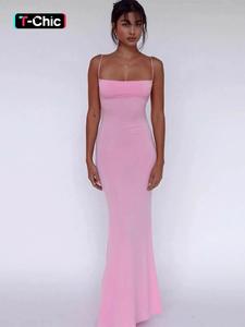 Women's Solid Knitted Backless Cami Mermaid Fit Bodycon Dress, Adjustable Strap Sleeveless Maxi Dress for Evening Parties, Clubs and Dates, Ladies Summer Clothes