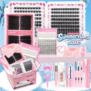 False Eyelashes Kit, 1 Set Volume Curling Cluster Fake Lashes with Eyelash Glue & Eyelash Extension Tweezers & Brush & Lash Remover & Lash Shampoo & Wristband & Headband Cosmetic, Makeup, Eyebrow Styling Kit