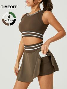 TIMEOFF Women's Two-piece Soft High Waisted Leggings and Seamless Sports Bra with Four-way Stretch and Pocket Anti Squat Fitness Suit Suitable for Pilates Yoga Hiking Breathable Sportswear Sustainable Sports Set, Yoga Gym Activewear