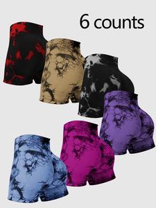 Women's Tie Dye Print Ruched High Waist Sports Shorts, Breathable Comfortable Skinny Bottoms, Ladies Sportswear Gym Clothes for Indoor Outdoor Wear