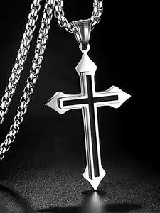 Men's  Cross Pendant Necklace, Stainless Steel Jewelry for Party, Daily Clothing Decor, Trendy All-match & Exquisite Jewelry for Birthday Gift