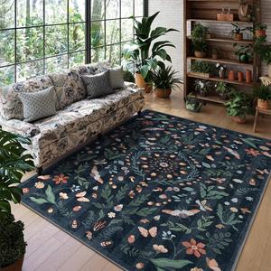 Floral Print Non-slip Floor Mat, 1 Count Modern Retro Style Soft Floor Carpet, Decorative Area Rug for Home Living Room Bedroom Hotel, Floral Washable Rug