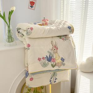 Rabbit Print Summer Cool Blanket, 1 Count Soft Skin-friendly Air-conditioning Comforter, Thin Comforter for Bedroom, Living Room, Hotel, Dormitory