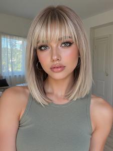 14 Inch Short Straight Wig for Women, Daily Wear, Travel, Party, Elegant Synthetic Hair, Comfortable Fit, All Ages