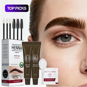 Henna Brow Dye Color Cream Set, Eyebrow Tinting Kit, Includes 1 Long-Lasting Brow Tint Cream, 1 Brow Developer, 3 Lip Brushes, 3 Mascara Brushes, 1 Paste Spoon & 1 Pair Disposable Gloves, Summer Makeup Cosmetic Set, Tinted Brow Cream, Eyebrow Products