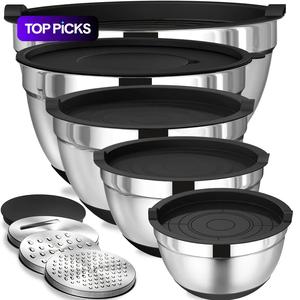 Stainless Steel Mixing Bowl Set, 8 Counts/set Mixing Bowl with 3 Vegetable Slicers, Perfect for Baking, Serving, Storing, Kitchen Organization, Durable Kitchenware