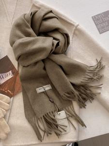 Women's Solid Color Tassel Decor Scarf, Casual Soft Warm Shawl for Fall & Winter, Fashion Accessories for Daily Wear