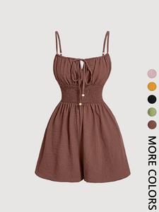 Women's Casual Sleeveless Romper with Front Tie and Elastic Waist, Stylish All-In-One Jumpsuit for Summer, Trendy Fashion for Ladies