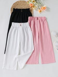 3-Pack Girls' Casual Comfortable Wide-Leg Pants, Classic Solid Pants, Perfect for Spring Summer Fashion, Ideal for Both Seasons, Trendy and Stylish