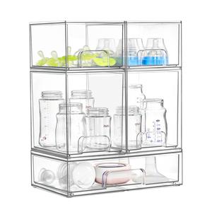 Vtopmart Stackable Storage Drawers Set of 3/5 Pack Clear Plastic Organizer Bins for Nursery Bottle Station and Beauty Supplies Vanity Bathroom Cabinet Pantry Organization Multi-Size Flexible Design BPA-Free Safe