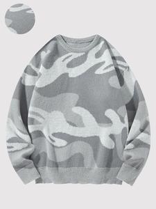 Men's Camo Print Crew Neck Sweater Pullover, Regular Fit Casual Soft Comfy Long Sleeve Jumper for Fall & Winter, Fashion Men's Knitwear for Daily Wear