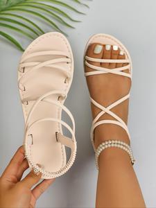 Women's Fashionable Crossed Strap Slides, Casual Comfortable White Flat Sandals for Beach for Summer, Lightweight Design Slides for Daily Wear, Walking Shoes, Boho Style Slides