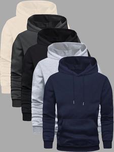 Men's Solid Pocket Drawstring Hoodie, Casual Loose Long Sleeve Hooded Sweatshirt for Spring & Fall, Fashion Men's Clothes for Daily Wear