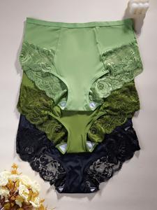 Women's High Waist Contrast Lace Triangle Panties Set, Comfortable Skin-Friendly Underwear Sets for Fall & Winter, Casual All-Season Wear