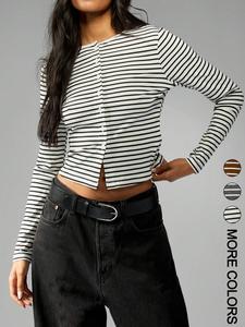 Women's Button Striped Cardigan, Simple Casual Shirt for Everyday Wear, Lightweight and Stylish Layering Top