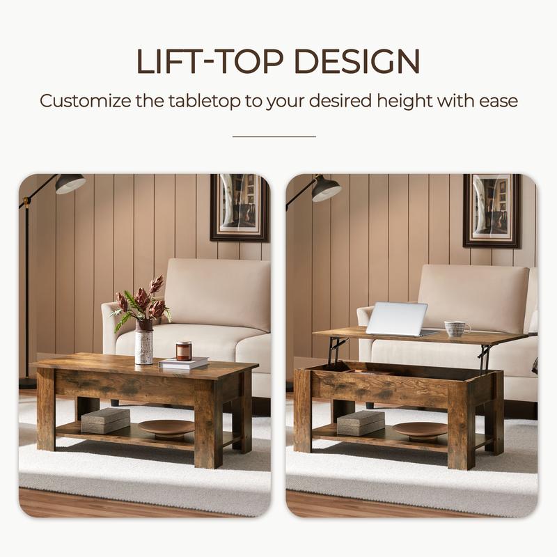 Yaheetech Lift Top Coffee Table, Wood Lifting Table Tea with Storage Shelf for Living Room,  98x50x(42-56) cm w/ Hidden Compartment & Open Shelf For Small Apartment, Living Room, Reception Room